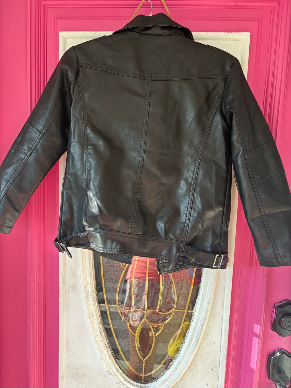 Girls' Black Faux Leather Moto Jacket - Picture 4 of 4